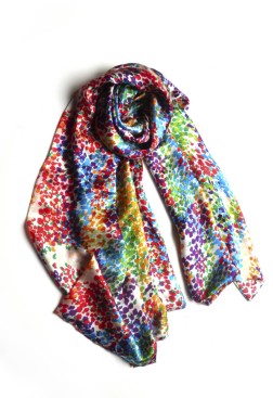 Pañuelo de seda doble tela estampado multicolor con orillo invisible